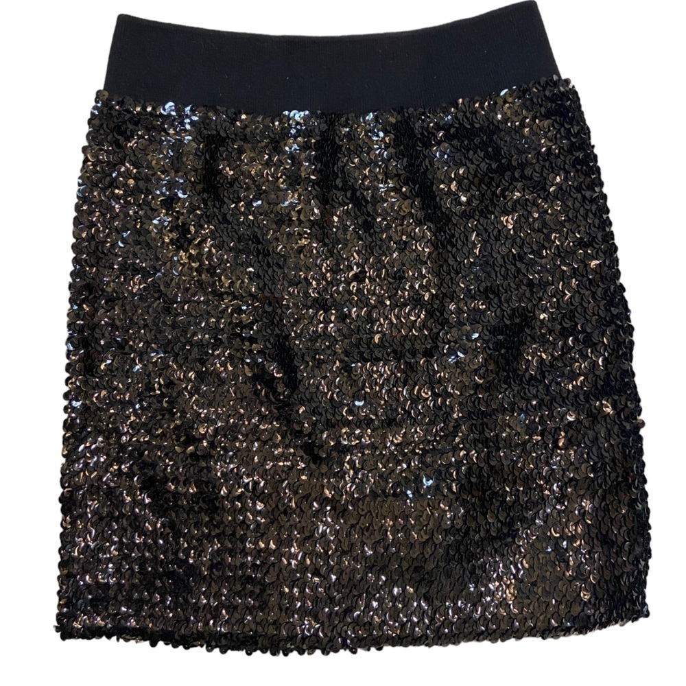 Lily White Black Sequined Elastic Waist Mini Skirt Holiday XS